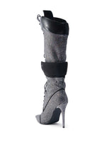 RHINESTONE STILETTO KNEE BOOTS