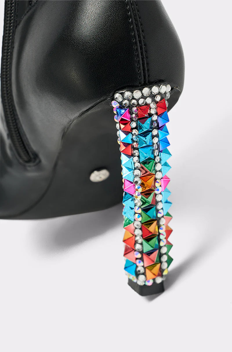 EMBELLISHED MULTI LEATHER HIGH BOOTS