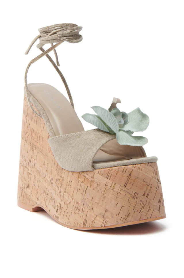Green Floral Wedges Sandals