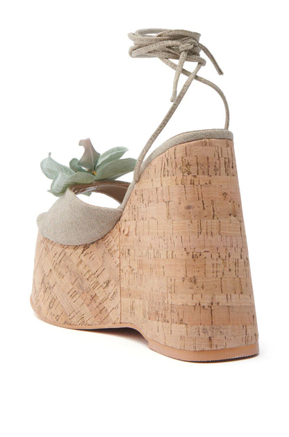 Green Floral Wedges Sandals
