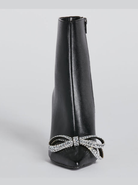 Faux Leather Bowtie Rhinestone Booties