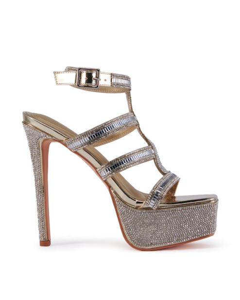 Rhinestones Platform Strappy Heels
