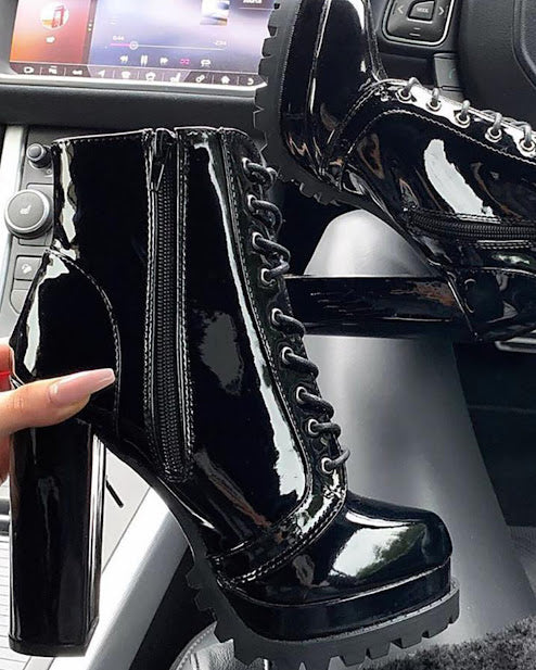 Chunky Platform Patent Booties