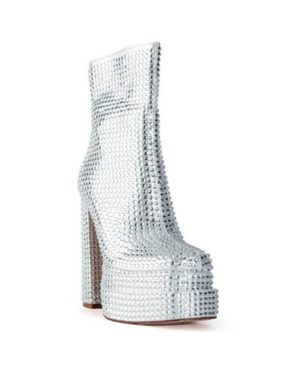 Chunky Rhinestone Platform Booties