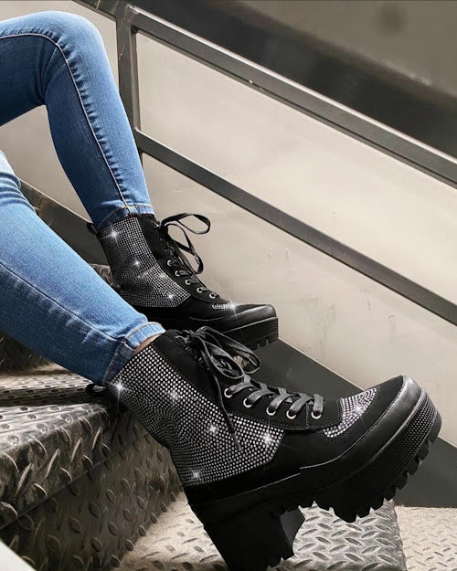 COMBAT RHINESTONE BOOTIES
