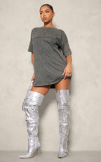 METALLIC BELTED WIDE BOOTS