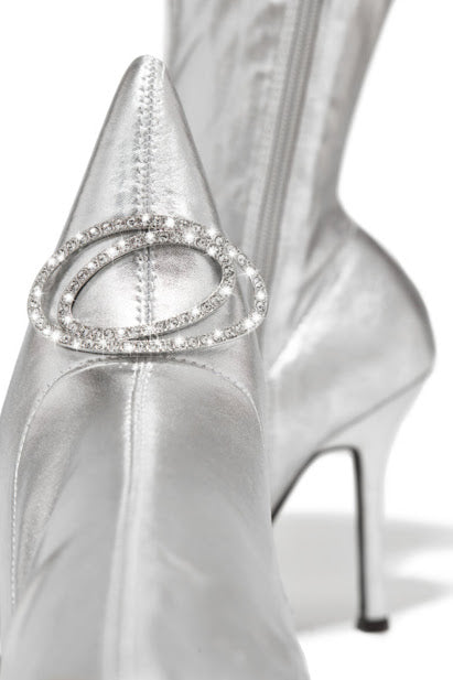 Metallic Rhinstone Pointy High Boot
