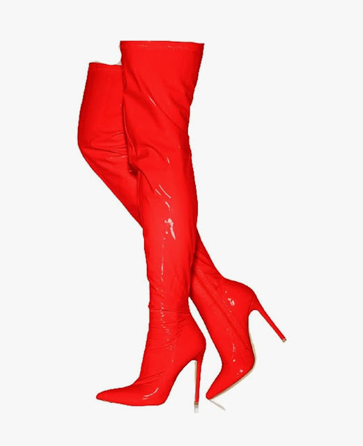 FAUX PATENT STILETTO HIGH BOOTS