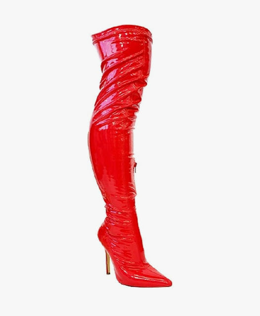 FAUX PATENT STILETTO HIGH BOOTS