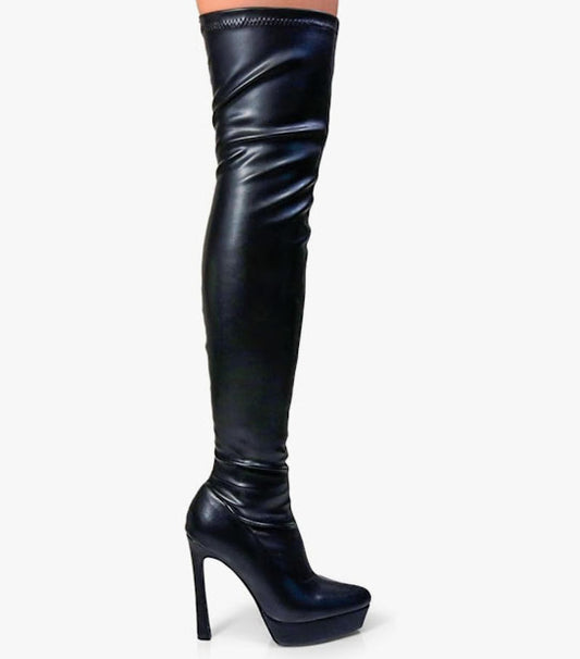 Faux Leather Platform High Boots