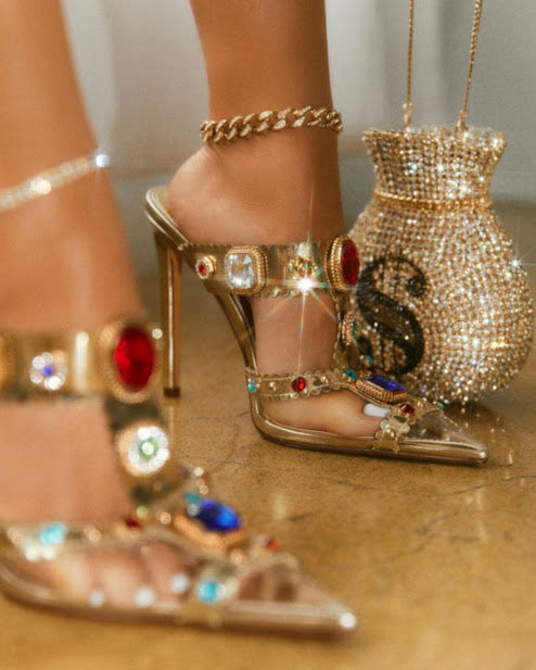 CLEAR GEM POINTED HEELS