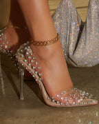 SEXY CLEAR RHIENSTONE PUMPS
