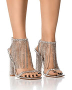 BLOCK FRINGE RHIENSTONE HEELS