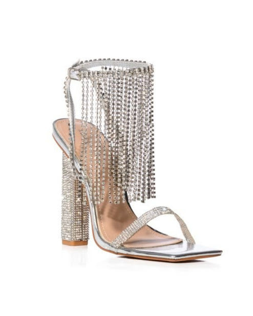BLOCK FRINGE RHIENSTONE HEELS