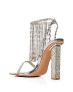 BLOCK FRINGE RHIENSTONE HEELS