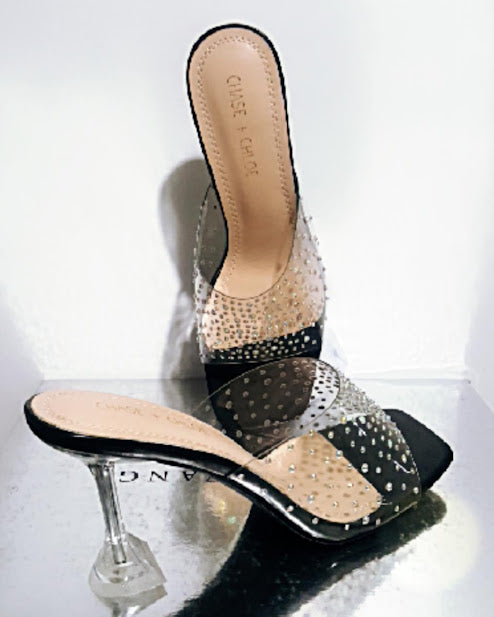 Clear Rhinestone Mules Heels