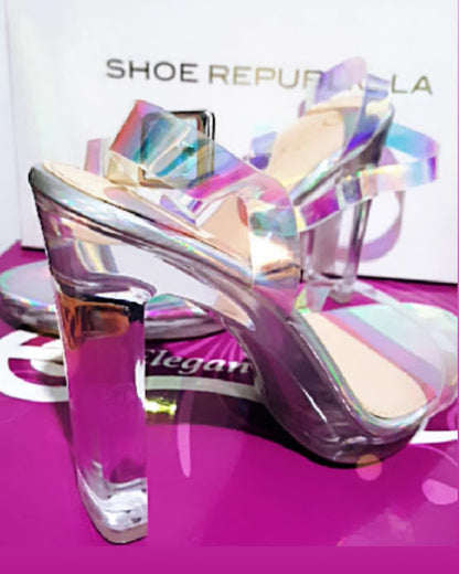 Clear Irisdecent Strap Heels