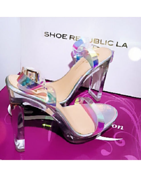 Clear Irisdecent Strap Heels