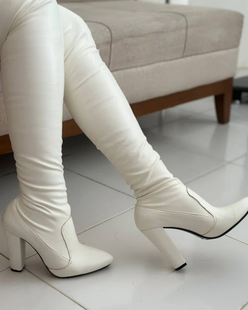Chunky Faux Leather Knee  Boot