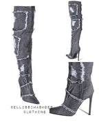 BLACK DENIM HIGH BOOTS