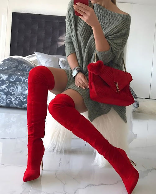Faux Suede Stilleto High Boot