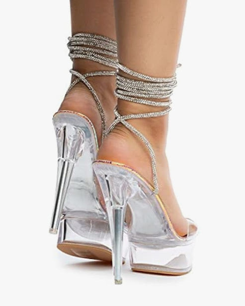 CLEAR RHINESTONE PLATFORM HEELS