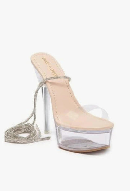CLEAR RHINESTONE PLATFORM HEELS