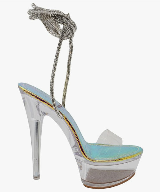 CLEAR RHINESTONE PLATFORM HEELS