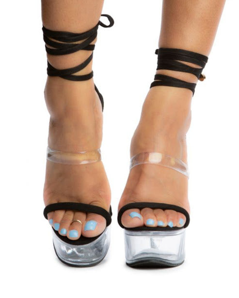 CLEAR STRAPPY PLATFORM HEELS