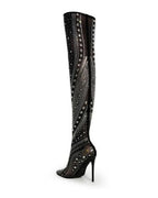 SOCK RHINESTONE STILLETO HIGH BOOTS