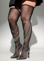 MESH RHINESTNE HIGH BOOTS