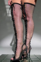MESH RHINESTONE OPEN TOE BOOTS