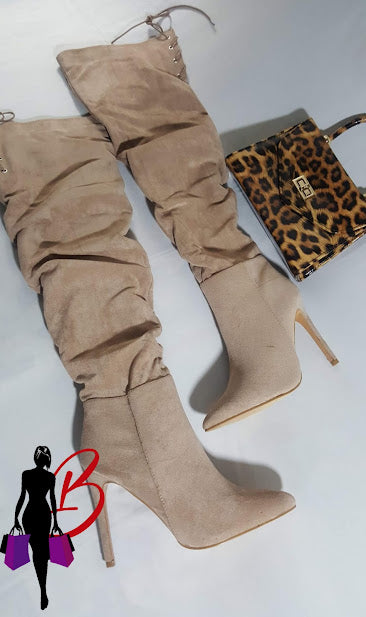 Scrunched Lace Up High Boot