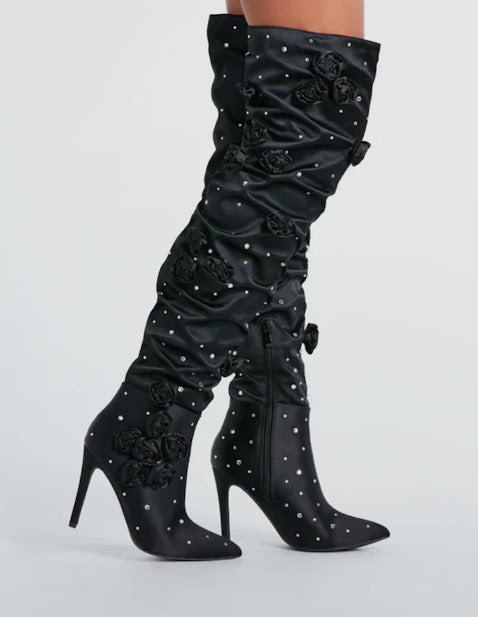 BLOOMS ROSETTE RHINESTONE BOOTS