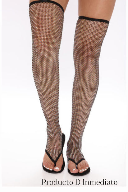 Mesh Rhinestone Flats Sandals