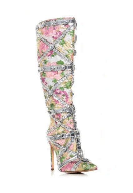 Brocade Embellished Knee Boot