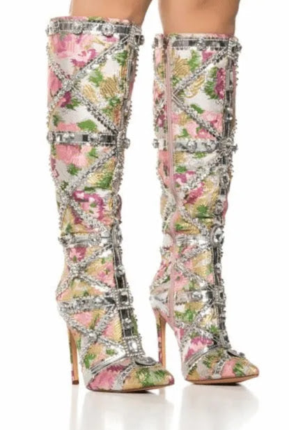 Brocade Embellished Knee Boot