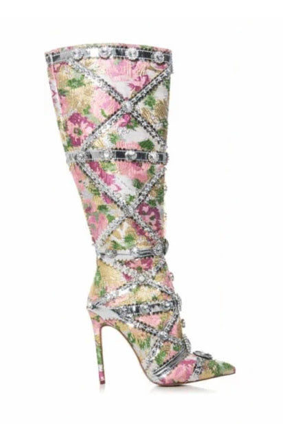 Brocade Embellished Knee Boot