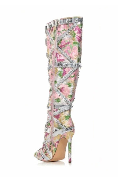 Brocade Embellished Knee Boot