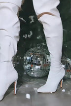 FAUX LEATHER POINTED HIGH BOOTS