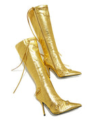 GOLD METALLIC LEATHE KNEE BOOTS