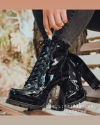 Chunky Faux Patent Booties