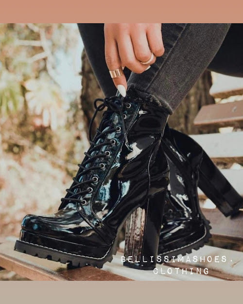 Chunky Faux Patent Booties