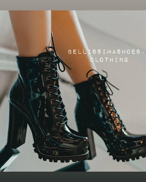 Chunky Faux Patent Booties