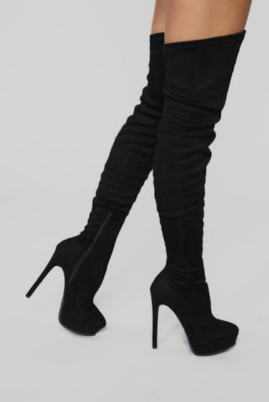 Faux Suede/ Leather Platform High Boots