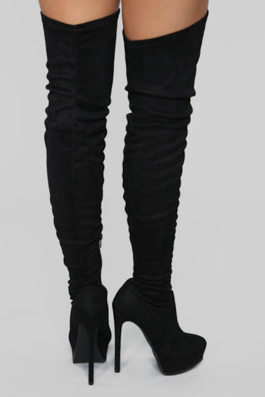Faux Suede/Leather Platform High Boots