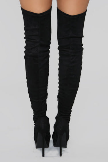 Faux Suede/Leather Platform High Boots