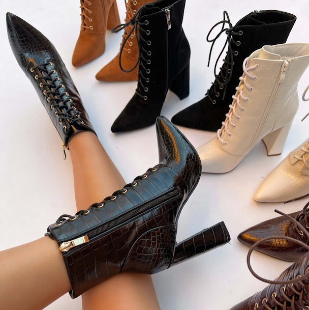 Block Lace Up Booties