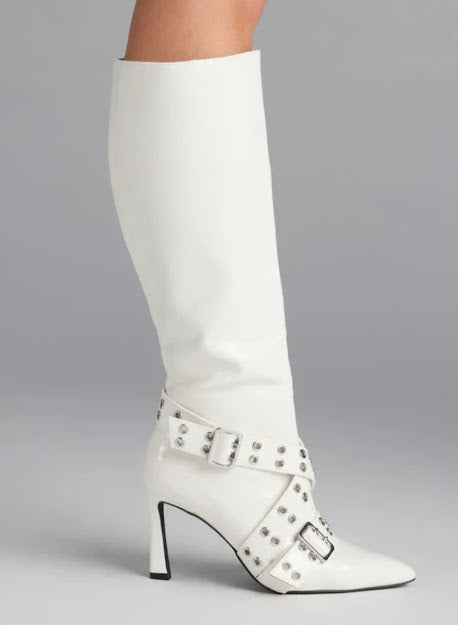 BUCKLE STILETTO KNEE BOOTS