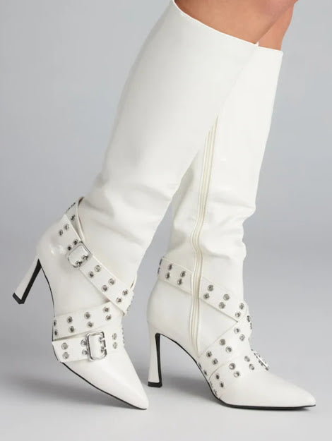 BUCKLE STILETTO KNEE BOOTS